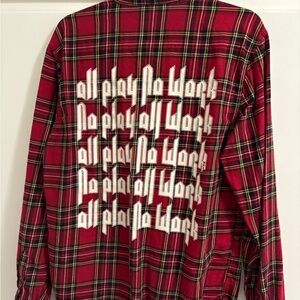 Red Plaid Flannel Shirt with Graphic Back